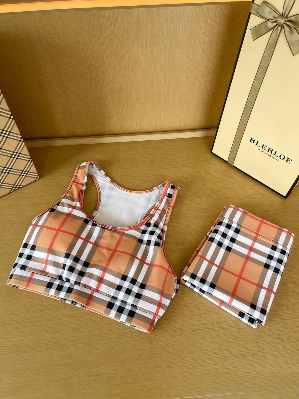 Burberry Plaid Two-Piece Athletic Swimsuit - Picture 3 of 6
